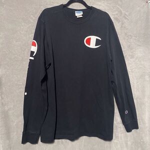 VINTAGE Champion Shirt XL Men’s Black Long Sleeve Big Spell Out Logo 90s